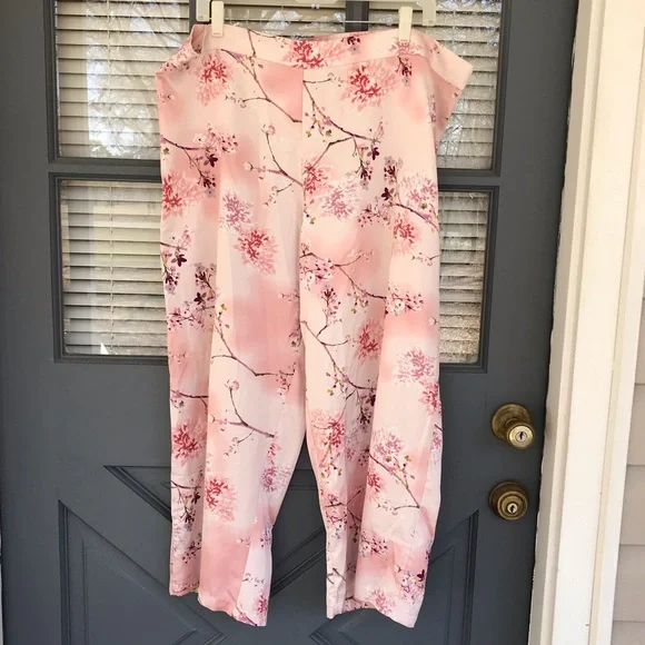 Jones New York Pink Floral Cherry Blossom Satin Pajama Lounge Pants Size XL - Picture 6 of 7
